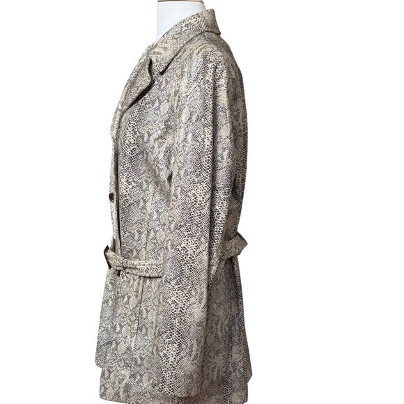 Gallery Womens Snakeskin Double Breasted Faux Leather Trench Belted Coat XL - Picture 5 of 15